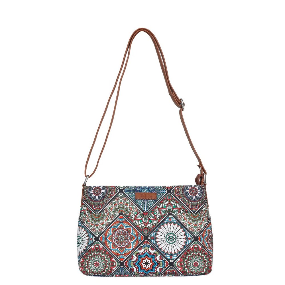 Women Handcrafted Multicolour Printed Fabric Crossbody Sling Bag, Shoulder Purse